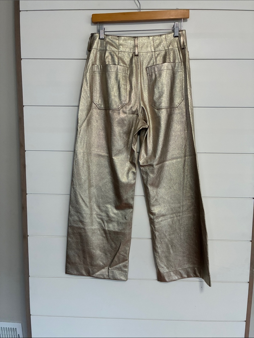 Maeve by Anthropologie The Colette Crop Wide Leg Gold Metallic Pant Sz 27 - Picture 10 of 11